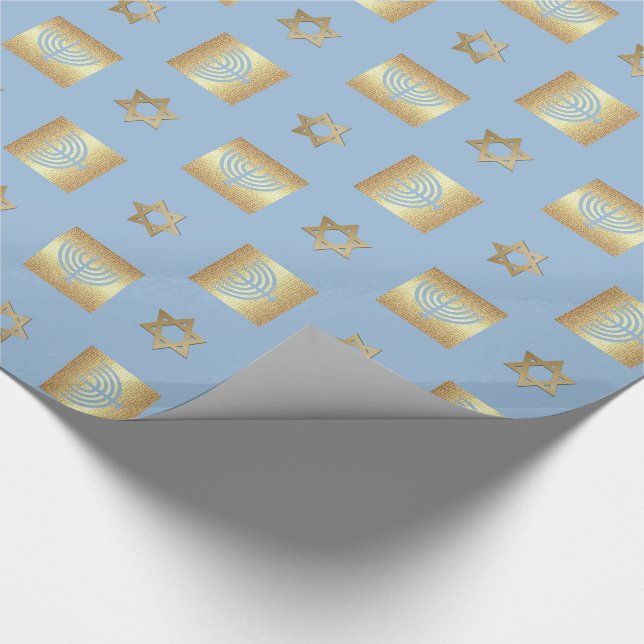 Papier Cadeau Ménorah d'or et étoile de David Fêtes juives (Coin)
