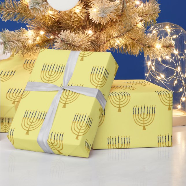Papier Cadeau Menorah Hanoukka Bougies bleues Dessin Vacances (Vacances)