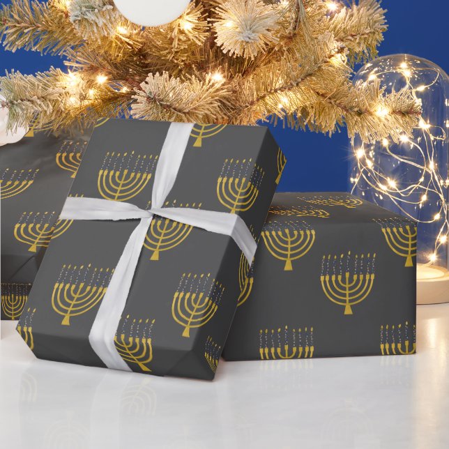 Papier Cadeau Menorah Hanoukka Bougies bleues Dessin Vacances (Vacances)