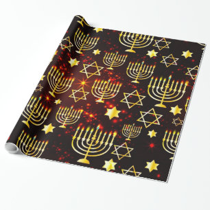 Papier Cadeau Menorah Red & Gold Hanoukka