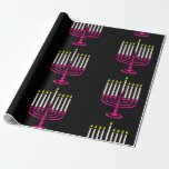 Papier Cadeau menorah rose chaud hanoukka purim<br><div class="desc">"menorah rose chaud hanoukka",  "hanoukka rose",  "menorah rose",  "hanoukka menorah",  menorah,  "happy hanoukka",  channukah,  hannukah,  Hanoukka,  "vacances juives"</div>