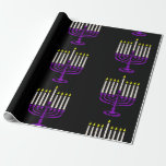 Papier Cadeau menorah violette hanoukka<br><div class="desc">"menorah violette hanoukka",  "hanoukka violet",  "menorah violet",  "hanoukka menorah",  menorah,  "happy hanoukka",  channukah,  hannukah,  Hanoukka,  "vacances juives"</div>