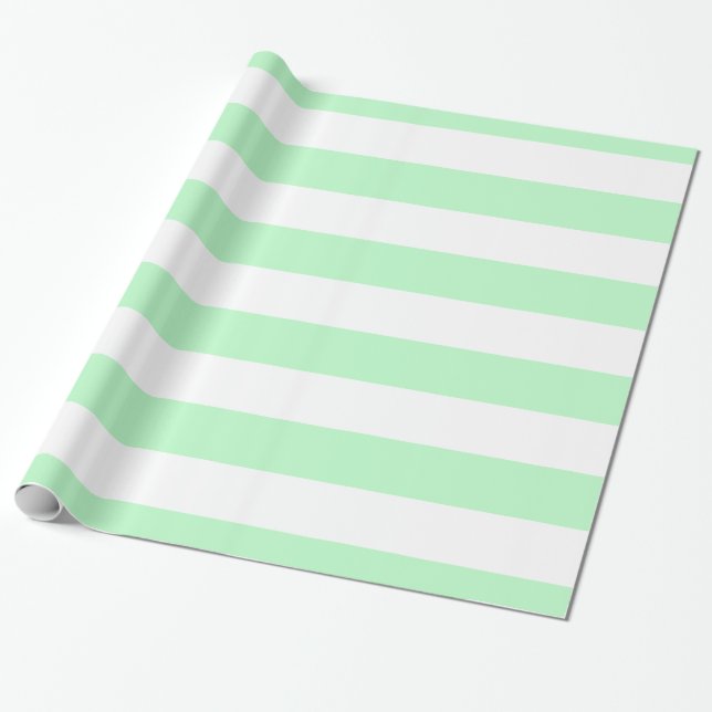 Papier Cadeau Menthe, motif à rayures blanches XL (Déroulé)