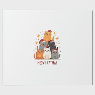 Papier Cadeau Meowy Catmas Chat Noël Arbre de Noël Xmas (1)