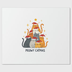 Papier Cadeau Meowy Catmas Chat Noël Arbre de Noël Xmas (4)