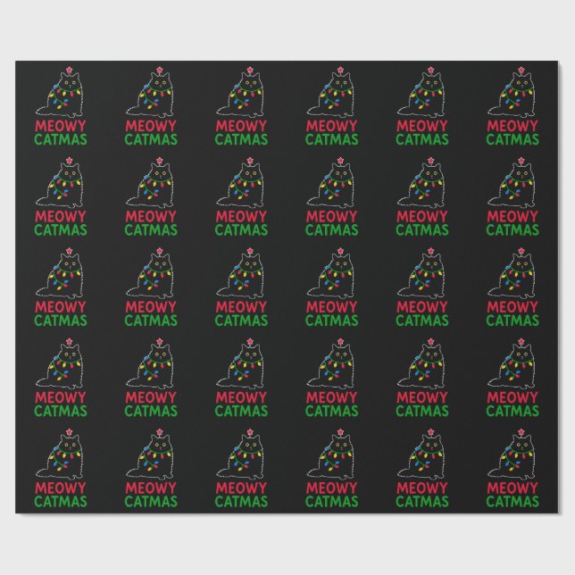 Papier Cadeau Meowy Noël de chat (Plat)