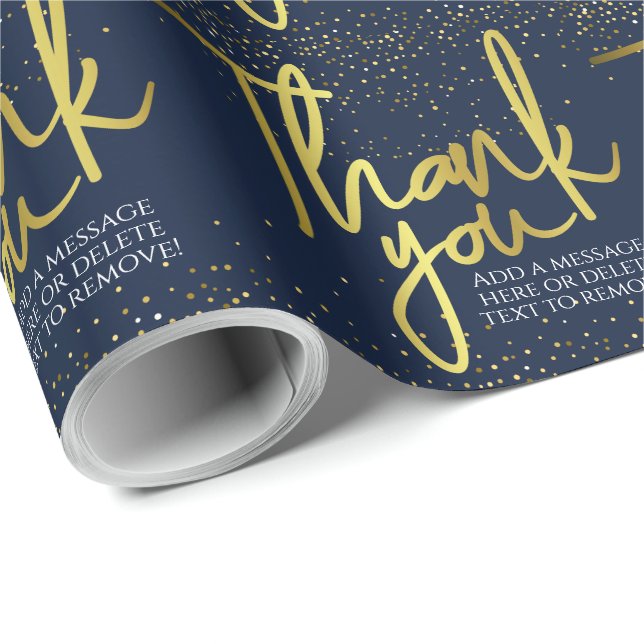 Papier Cadeau Merci Blue Gold Typographie (Coin rond)