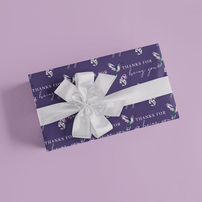 Papier Cadeau Merci D'Avoir Enveloppé Des Feuilles De Papier (Show your gratitude with this, "Thanks for being you" hummingbird wrapping paper! )