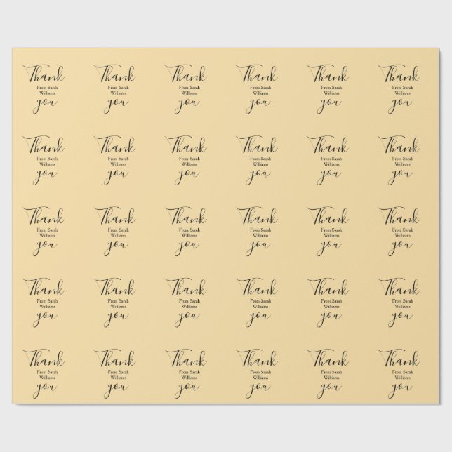 Papier Cadeau Merci de ajouter nom jaune Pastel boho mariage (Plat)