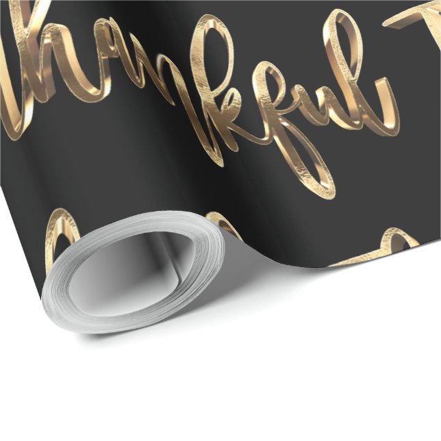 Papier Cadeau Merci Elegant Black et Gold Thanksgiving (Coin rond)