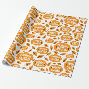 Papier Cadeau Merci et béni Automne Orange Feuille Blanc