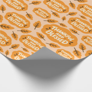 Papier Cadeau Merci et béni Automne Orange Feuilles sans couture