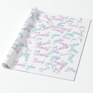 Papier Cadeau Merci Holographe Script Sirène rose blanc