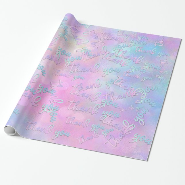 Papier Cadeau Merci Holographe Script Sirène rose bleu (Déroulé)
