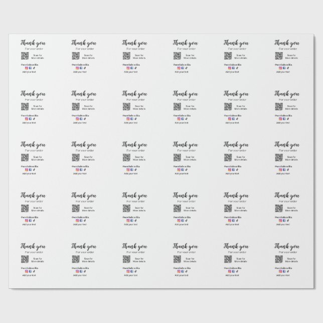 Papier Cadeau Merci pour votre commande ajouter q r coordonnées  (Plat)