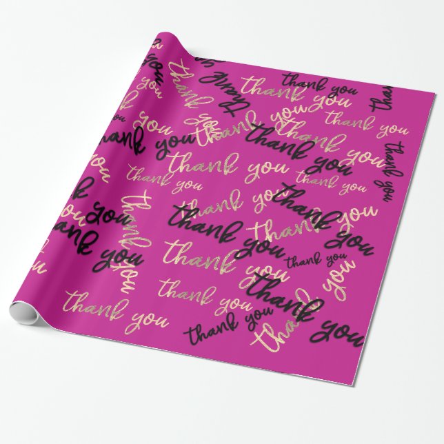 Papier Cadeau Merci rose Berry Gold Caligraphie Script Favoriser (Déroulé)