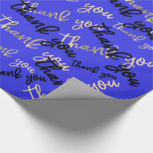 Papier Cadeau Merci Royal Blue Gold Caligraphy Script Favoriser