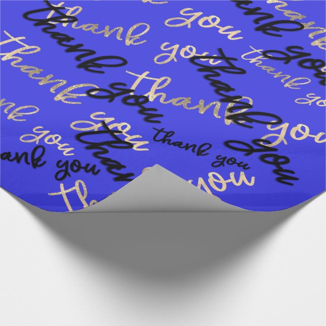 Papier Cadeau Merci Royal Blue Gold Caligraphy Script Favoriser (Coin)