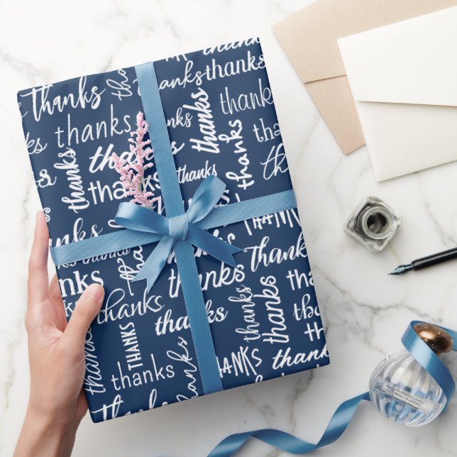 Papier Cadeau Merci Texte sur Navy Blue (Cadeaux)