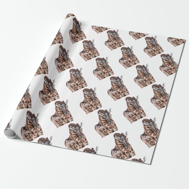 Papier Cadeau Mère Giraffe avec Bébé Giraffe (Déroulé)