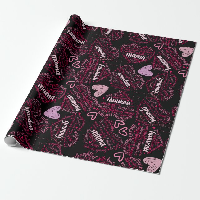 Papier Cadeau Mère jours coeur 01.Pink Black BG (Déroulé)