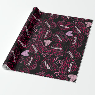 Papier Cadeau Mère jours coeur 01.Pink Black BG