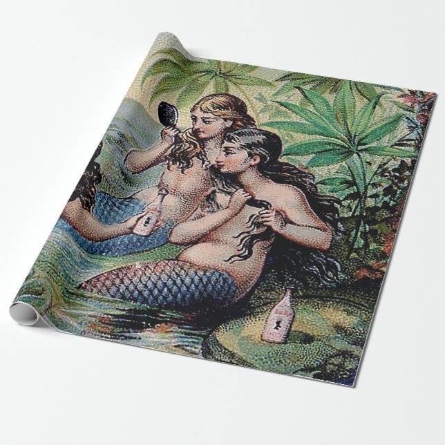 Papier Cadeau Mermaid Antique Magie Océan Nautique (Déroulé)