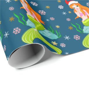 Papier Cadeau Mermaid de Noël magnifique flocon d'or motif