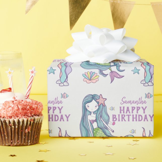 Papier Cadeau Mermaid Joyeux Anniversaire Personnalisé (Fête d'anniversaire)