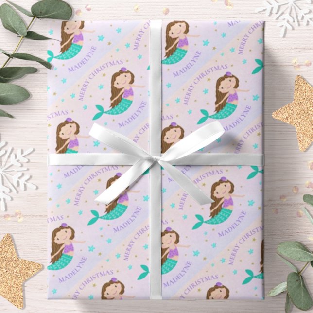 Papier Cadeau Mermaid Noël Purple Gold Parties scintillant perso (Créateur téléchargé)