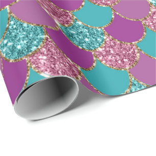 Papier Cadeau Mermaid Scales Parties scintillant Violet Fuchsia