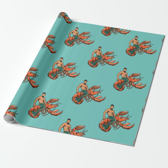 Papier Cadeau Merman Riding Lobster (Déroulé)