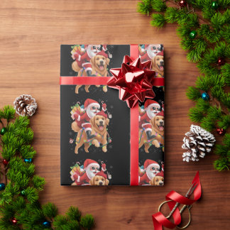 Papier Cadeau Merry Christmas 2025 Santa Riding Golden Retriever