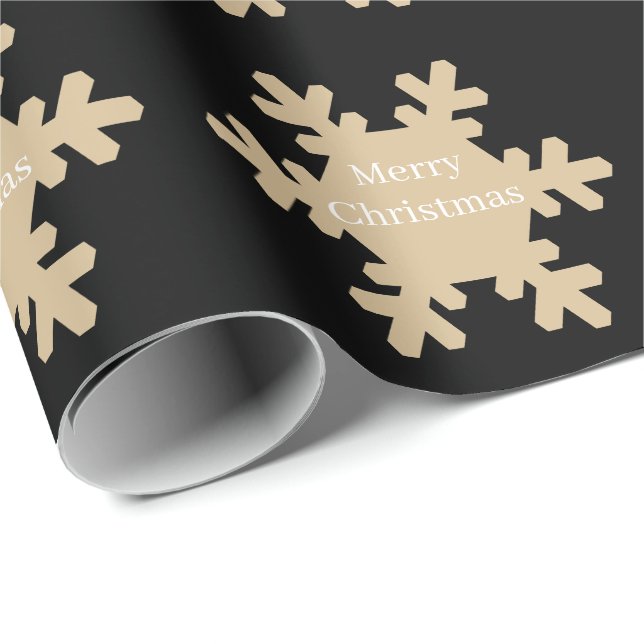 Papier Cadeau Merry Christmas Black Gold Snowflake Patterns 2025 (Coin rond)