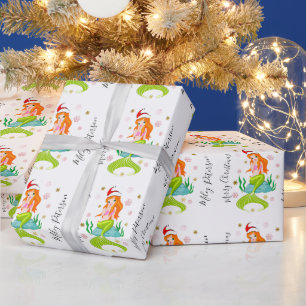 Papier Cadeau Merry Christmas mermaid & snowflakes personnalisé