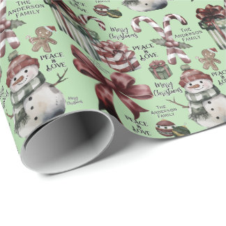 Papier Cadeau Merry Christmas Peace & Love mint green add name