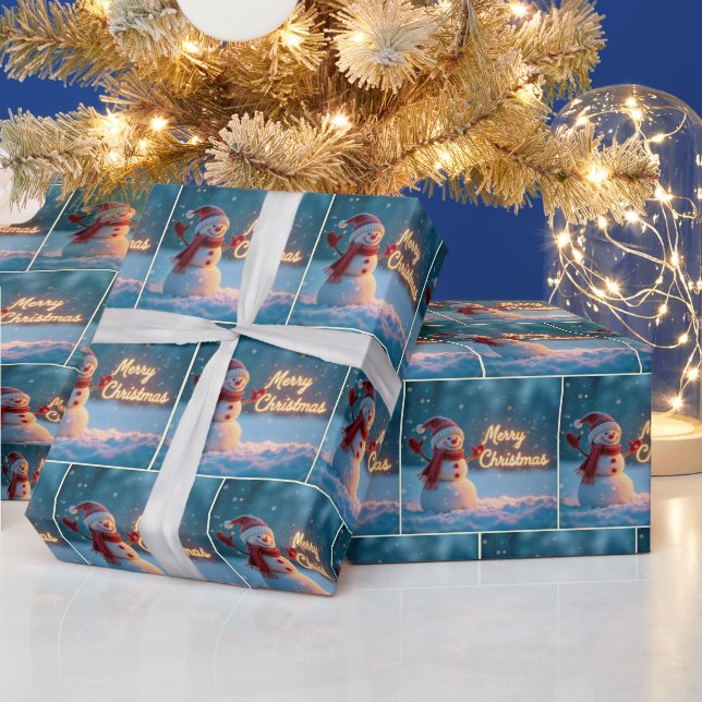 Papier Cadeau Merry Christmas Snowman with Neon Sign (Vacances)