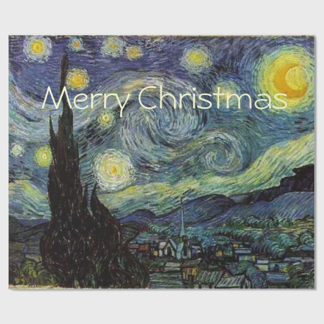 Papier Cadeau Merry Christmas Starry Night par Vincent van Gogh. (Plat)