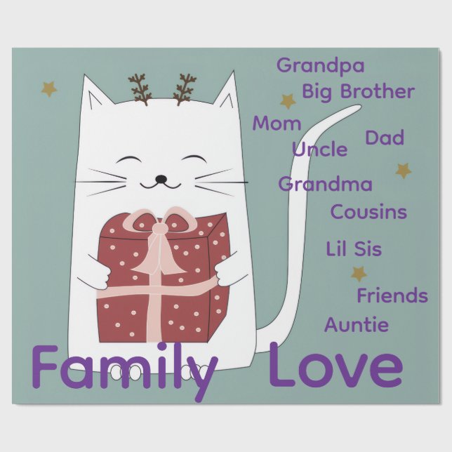 Papier Cadeau Merry Christmas Wrapping Family Love Friends Cat  (Plat)