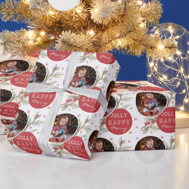 Papier Cadeau Merry Jolly Custom Photo Holiday Gift Wrap (Vacances)
