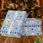 Papier Cadeau Merry Navy interconfessionnelle mignonne Chrismukk<br><div class="desc">Ajoutez vos photos à ce joli papier d'emballage photo Joyeux Chrismukkah dans un motif festif de Menorahs bleu marine foncé et arbres de Noël sur un arrière - plan bleu pastel pour un enveloppement cadeau vraiment personnalisé. Cet adorable emballage cadeau personnalisé est parfait pour les familles interconfessionnelles mixtes qui fêtent...</div>