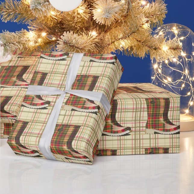 Papier Cadeau Merry Plaid Rainboots - Noël joyeux (Vacances)