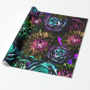Papier Cadeau Merveilleux Monde Foncé Glamour Floral Fleurs Soir