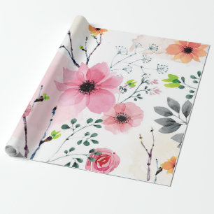 Papier Cadeau Mes fleurs de jardin (technique de l'aquarelle)