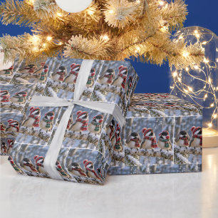 Papier Cadeau Mésanges à tête noire sur une branche d'arbre en h