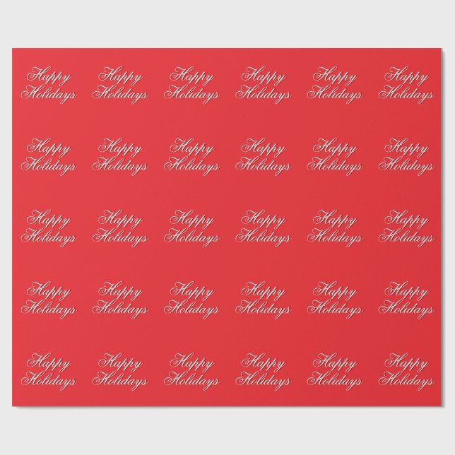Papier Cadeau Message de Fêtes Joyeuses Rouge Clair Élégant (Plat)