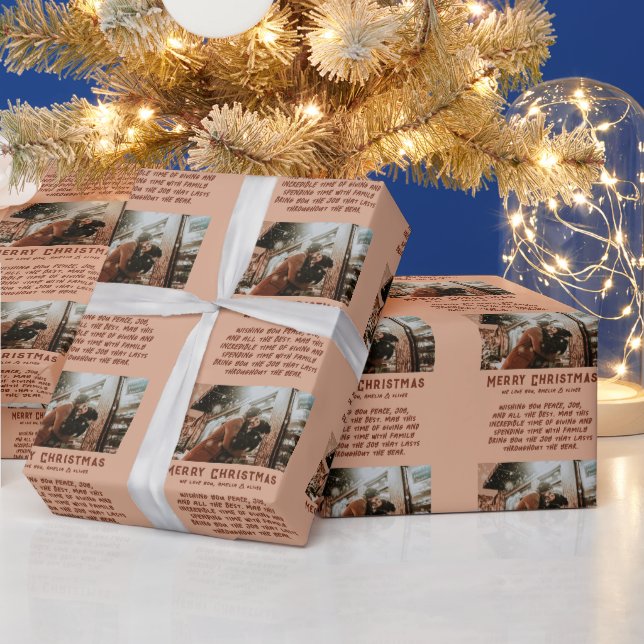 Papier Cadeau Message de Noël à typographie moderne avec photo p (Vacances)