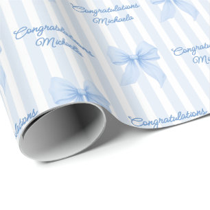 Papier Cadeau Message personnalisé Nœuds Coquette Bleus Félicita
