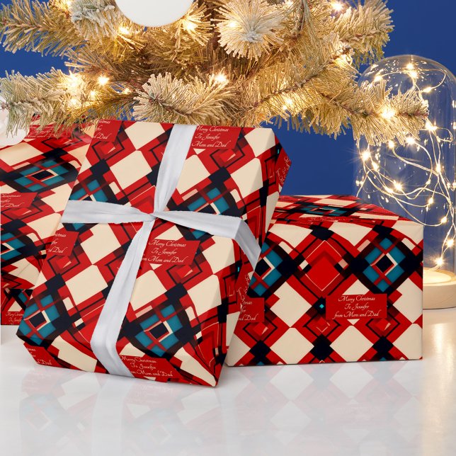 Papier Cadeau Message personnalisé sur Noël géométrique (Créateur téléchargé)