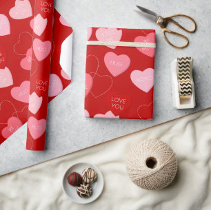 Papier Cadeau Messages de bonbons rose rouge mignon Valentines J